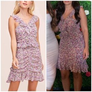 Astr Floral Ruffle Dress - Pink and Purple